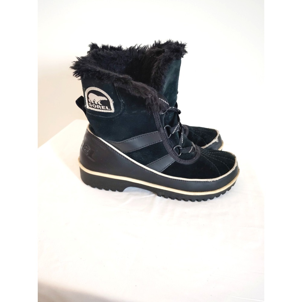 Sorel Women'7.5 Joan of Arctic Black Suede Fur Lined Waterproof Snow Winter Boot